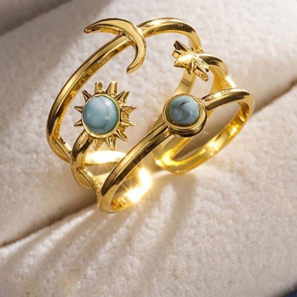 Jewelry - Gold & Turquoise Sun & Moon Ring – Vintage Style